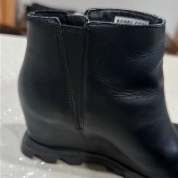 Sorel Black Ankle Booties with Modern Wedge - Picture 5 of 11